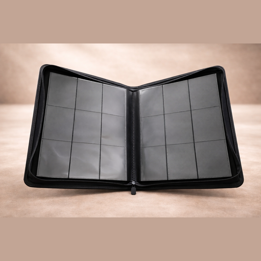 Bild på öppen 9-pocket pärm / binder med dragkedja / zipper side-loading - perfekt för Pokemon och andra TCG-cards