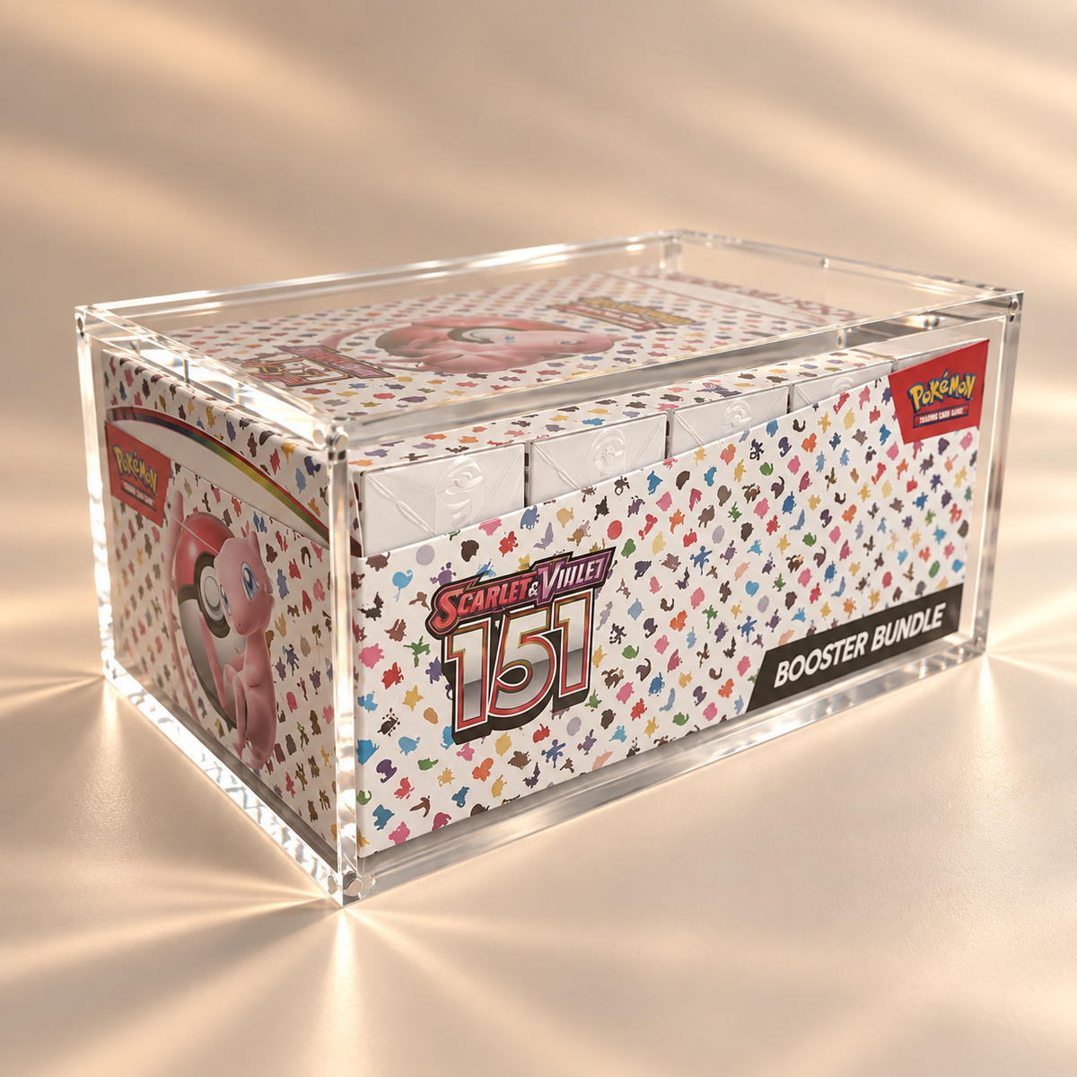 Pokémon 151 Booster Bundle Display i transparent akrylskydd