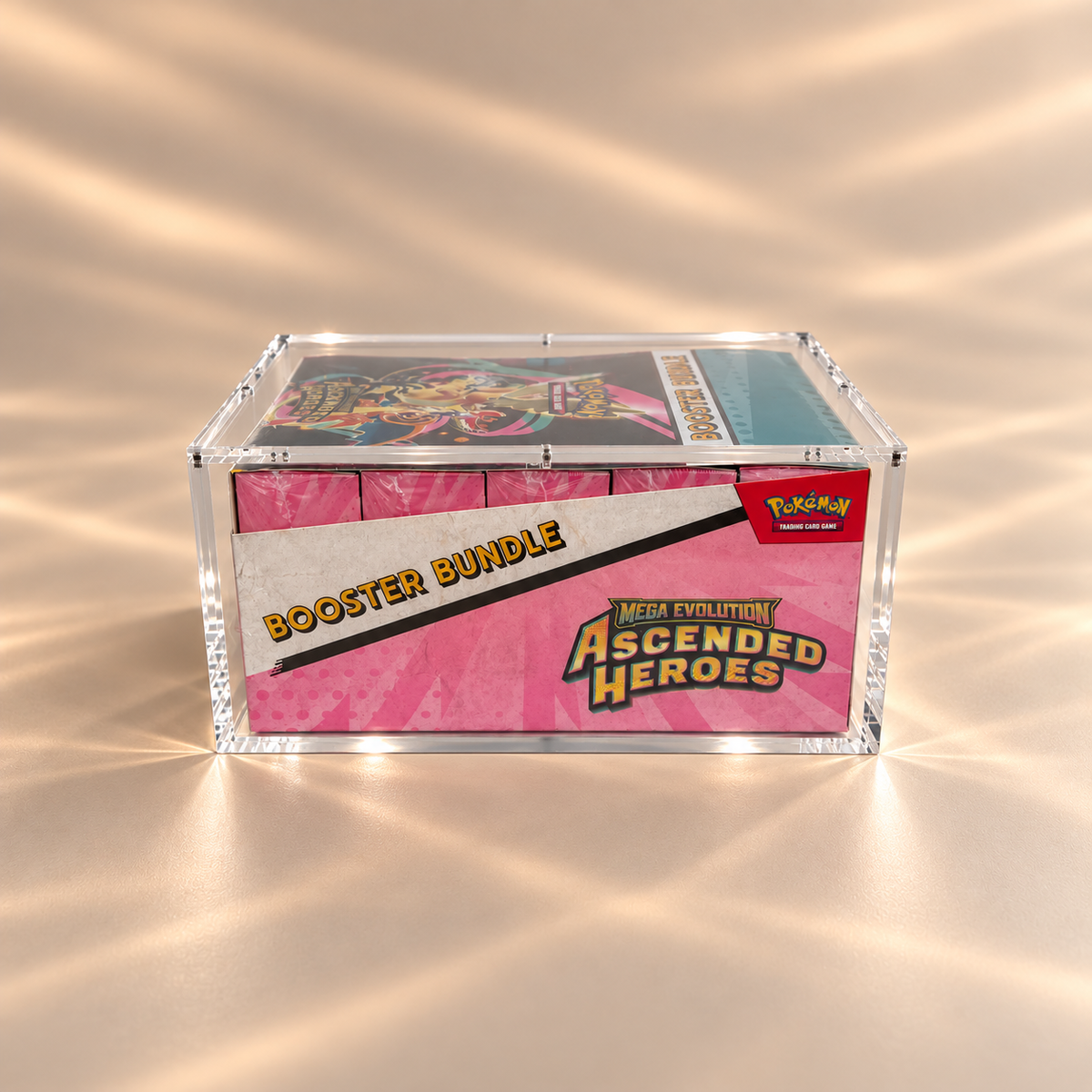Pokémon Mega Evolution Ascended Heroes Booster Bundle i transparent akrylskydd