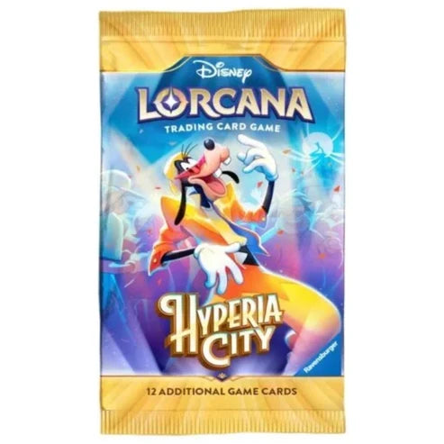Disney Lorcana Hyperia City Booster Pack på engelska, Set 14, med 12 slumpmässiga samlarkort.